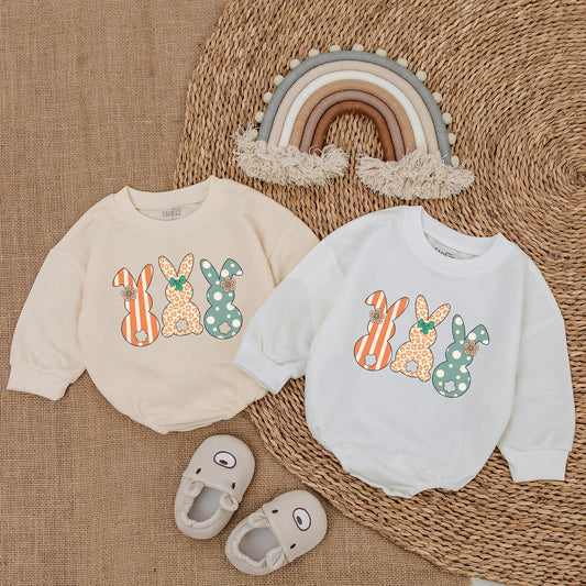 Squad Bunny Baby Boy Outfit: Easter Baby Clothes Romper Set with Striped, Leopard & Polka Dot Bunnies, Newborn Gift