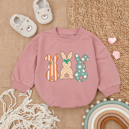 Squad Bunny Baby Boy Outfit: Easter Baby Clothes Romper Set with Striped, Leopard & Polka Dot Bunnies, Newborn Gift