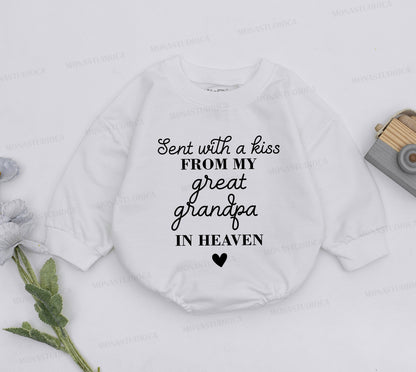 Sent with a Kiss from Great Grandpa in Heaven Baby Romper, Newborn Girl Announcement, Baby Shower Gift, Handpicked