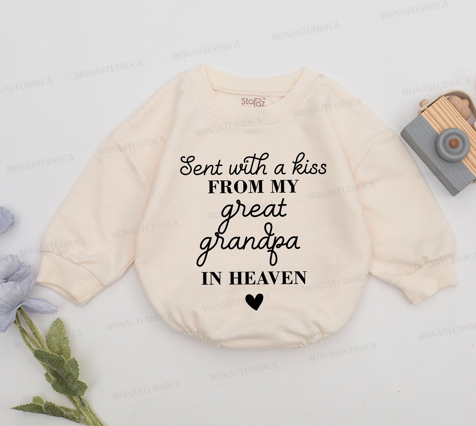 Sent with a Kiss from Great Grandpa in Heaven Baby Romper, Newborn Girl Announcement, Baby Shower Gift, Handpicked