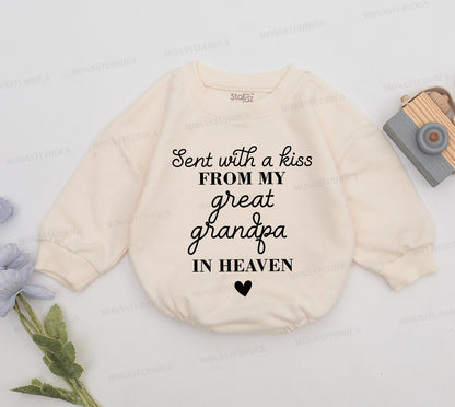 Sent with a Kiss from Great Grandpa in Heaven Baby Romper, Newborn Girl Announcement, Baby Shower Gift, Handpicked