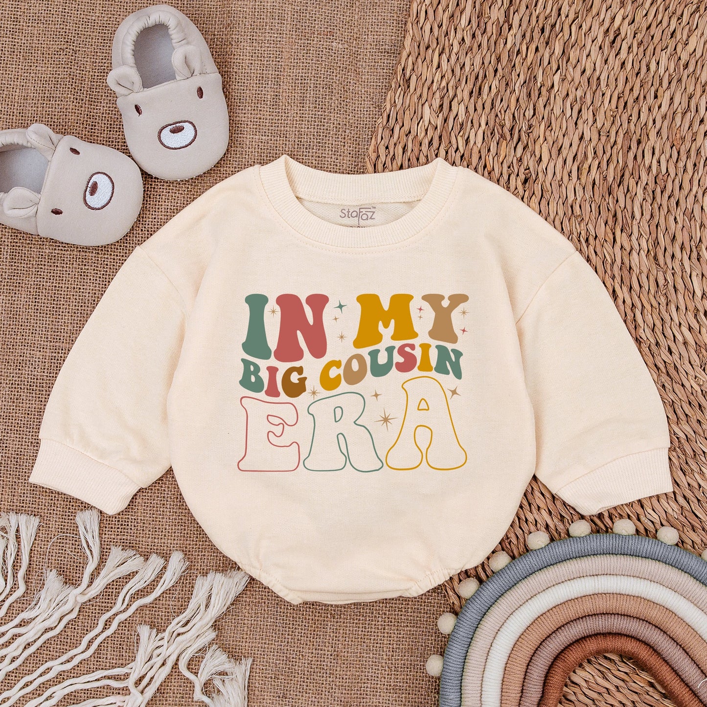 Big Cousin Era Bubble Romper Outfit - Adorable Baby Girl Romper, Comfy Baby Sweater for Little Cousin Announcement, Matching Cousin Clothes Gift Set