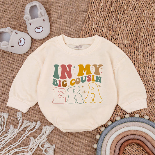 Big Cousin Era Bubble Romper Outfit - Adorable Baby Girl Romper, Comfy Baby Sweater for Little Cousin Announcement, Matching Cousin Clothes Gift Set