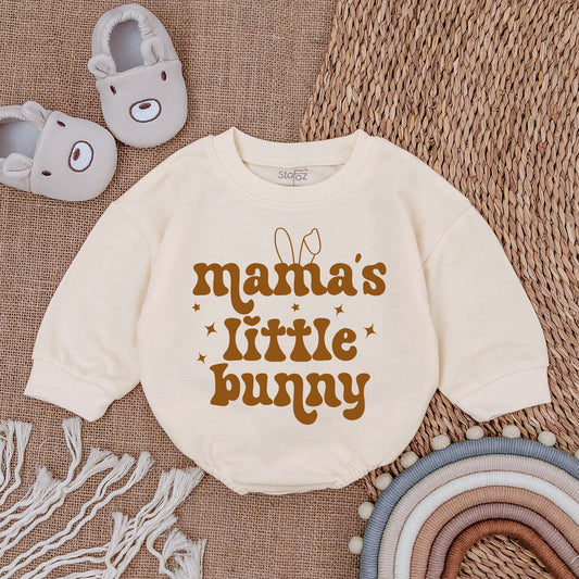 Mama's Little Bunny Easter Baby Outfit Brown Sweatshirt Romper Vintage Newborn Clothes, Cute Bunny Ears Design, Playful Holiday Baby Bodysuit Clothes (139)