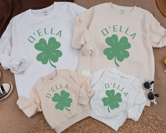 Custom Shamrock Family Sweatshirts & Romper: Matching Irish Baby & Mommy and Me Outfits for St Patrick's Day - Retro Boho Style