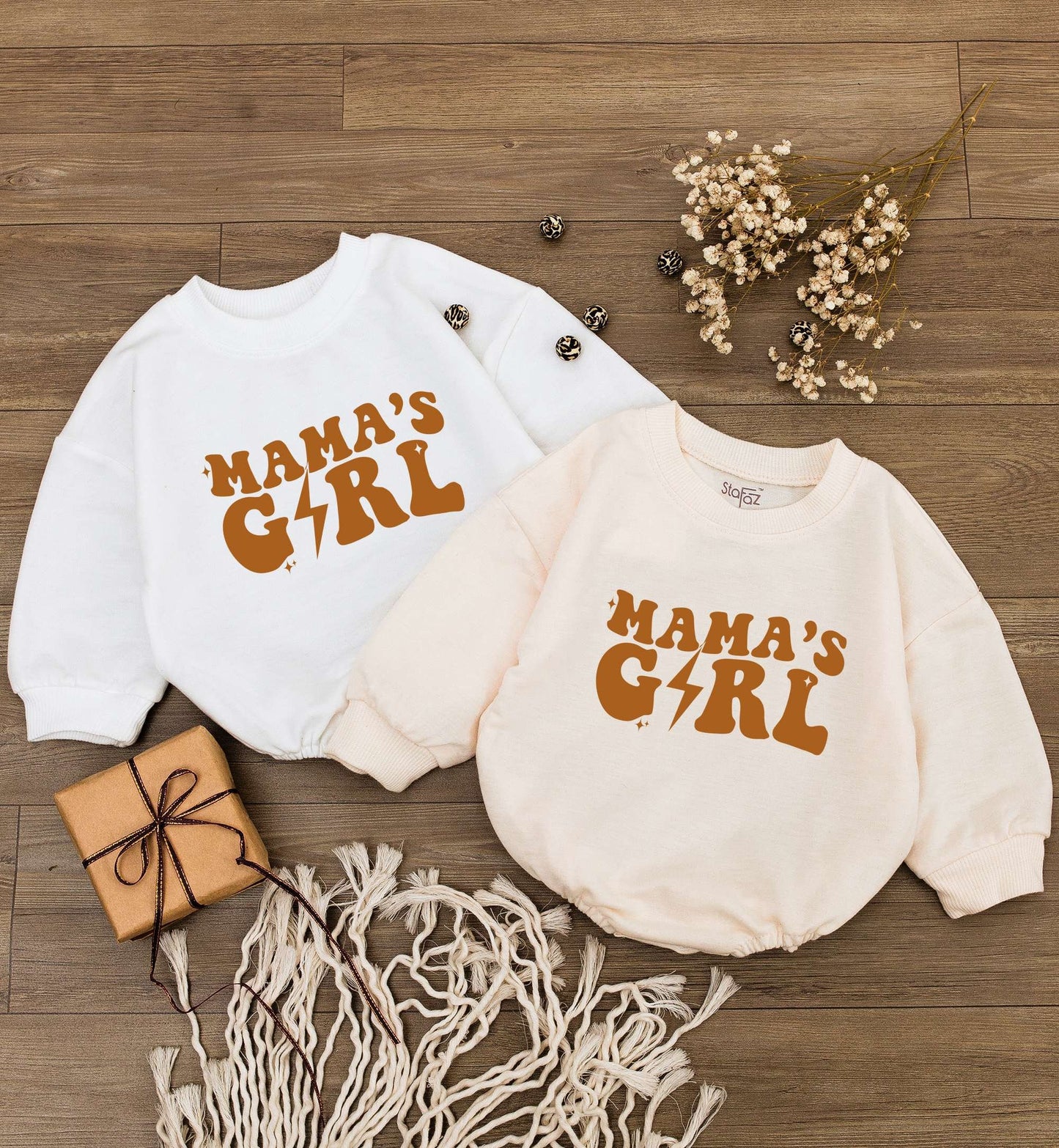 Mama's Girl Retro Baby Romper Bodysuit Brown Lightning Bolt Mommy Daughter Outfit Newborn Little Girl Big Sister Clothes Mother's Day Gift