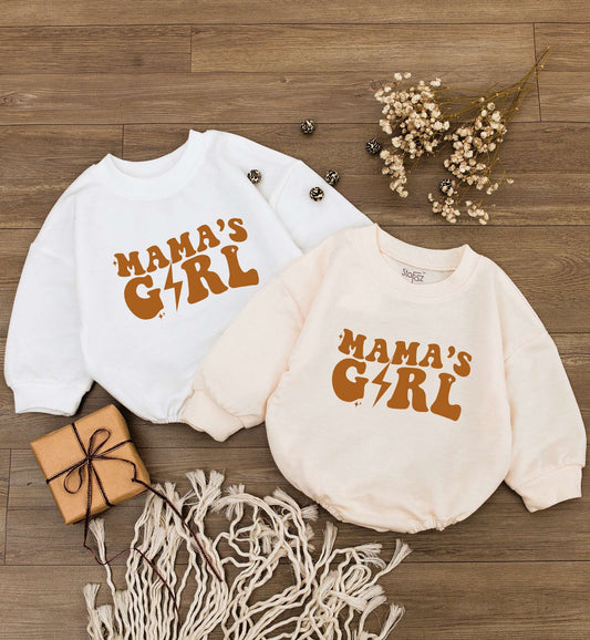 Mama's Girl Retro Baby Romper Bodysuit Brown Lightning Bolt Mommy Daughter Outfit Newborn Little Girl Big Sister Clothes Mother's Day Gift