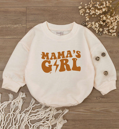 Mama's Girl Retro Baby Romper Bodysuit Brown Lightning Bolt Mommy Daughter Outfit Newborn Little Girl Big Sister Clothes Mother's Day Gift