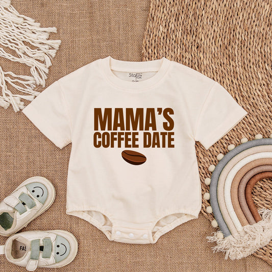 Mama's Coffee Date Baby Bubble Romper Light Mauve Newborn Infant Bodysuit Short Sleeve Coming Home Outfit Shower Gift