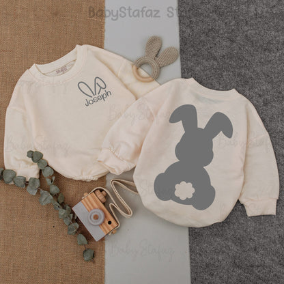 Personalized Bunny Baby Romper - Easter Outfit, Newborn Bodysuit, Baby Shower Gift, Custom Sleepsuit, Easter Day Baby Gift (136 chars)
