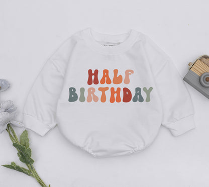 Half Birthday Boy Romper 6 Months Old Celebration Outfit I'm Half Way To One Baby Gift Natural Cotton Newborn Clothes