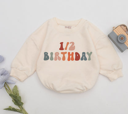 Half Birthday Romper for Baby Girl or Boy - 6 Months Old Outfit, Halfway to One Celebration Gift, New Baby Clothes
