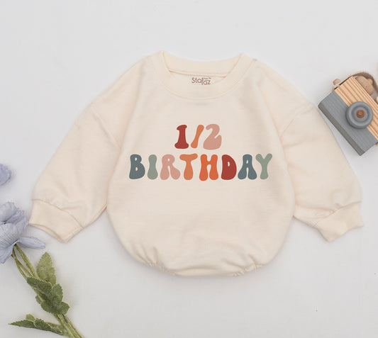 Half Birthday Romper for Baby Girl or Boy - 6 Months Old Outfit, Halfway to One Celebration Gift, New Baby Clothes