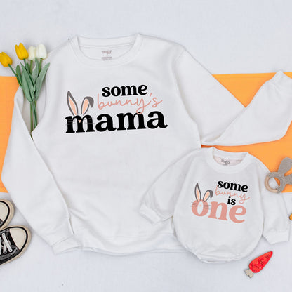 Bunny 1st Birthday Matching Family Sweatshirt Some Bunny Is One Floral Bunny Birthday Mommy and Me Outfit Cotton Comfort