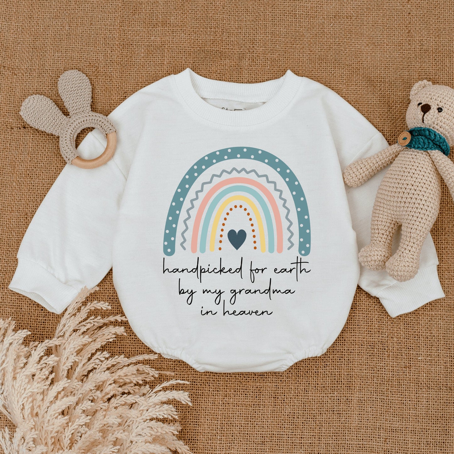 Hand Picked for Earth by Grandma in Heaven Rainbow Baby Romper Shower Gift Custom Name Newborn Clothes Angel Memorial