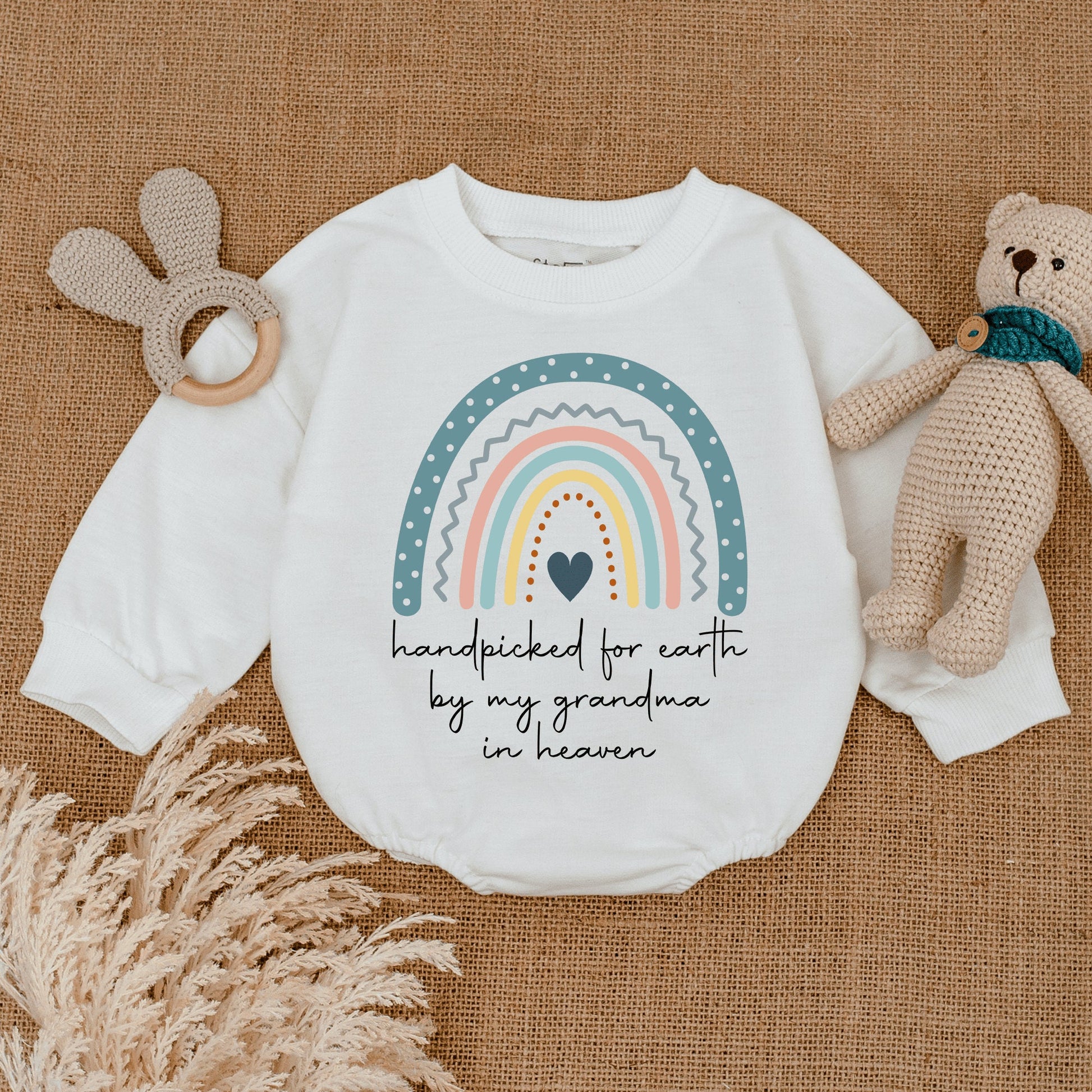 Hand Picked for Earth by Grandma in Heaven Rainbow Baby Romper Shower Gift Custom Name Newborn Clothes Angel Memorial
