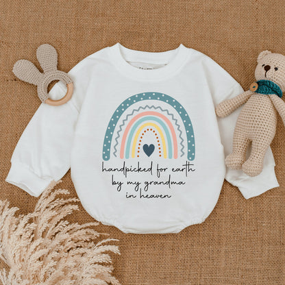 Hand Picked for Earth by Grandma in Heaven Rainbow Baby Romper Shower Gift Custom Name Newborn Clothes Angel Memorial