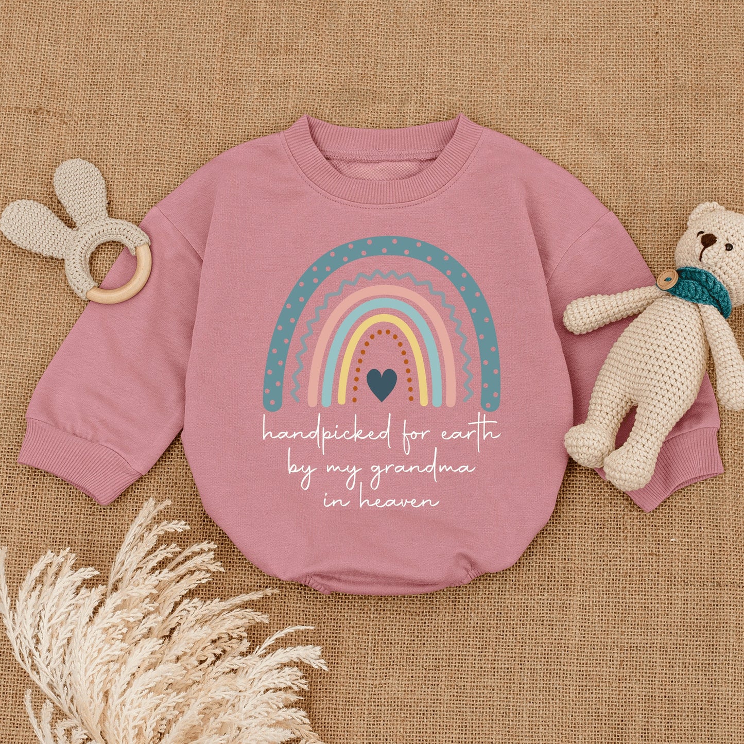 Hand Picked for Earth by Grandma in Heaven Rainbow Baby Romper Shower Gift Custom Name Newborn Clothes Angel Memorial