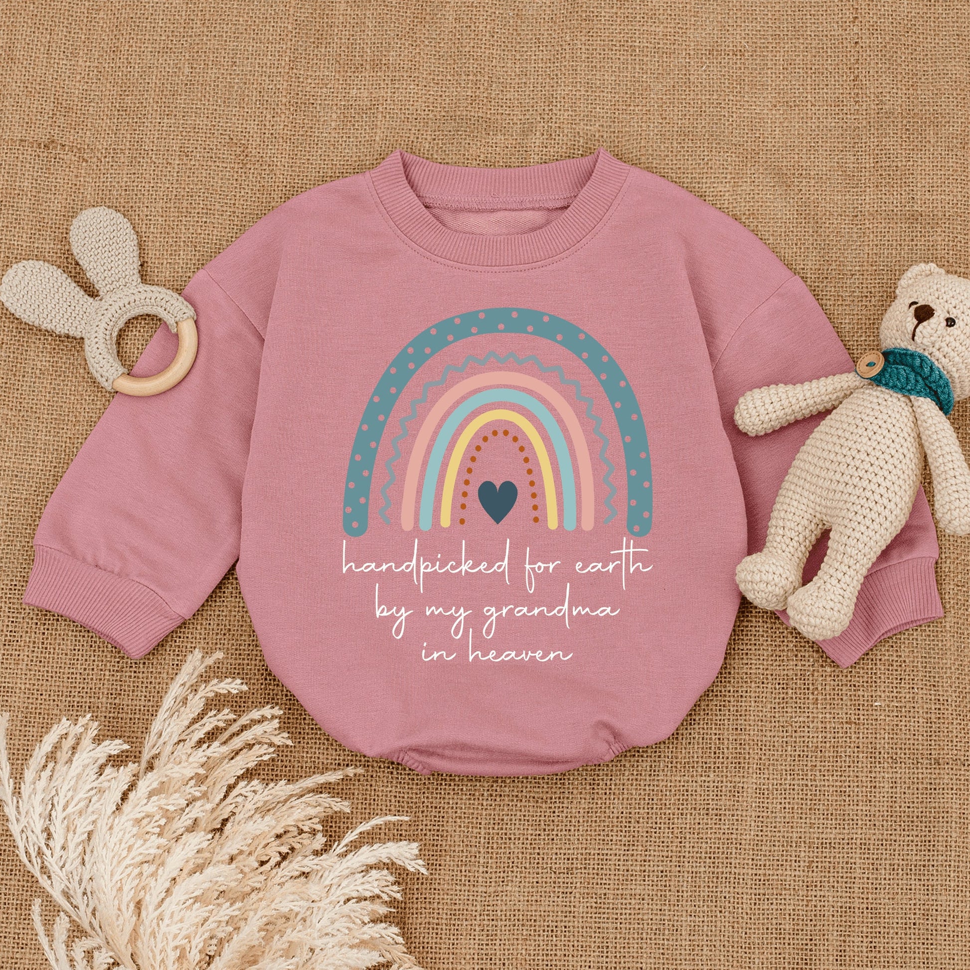 Hand Picked for Earth by Grandma in Heaven Rainbow Baby Romper Shower Gift Custom Name Newborn Clothes Angel Memorial