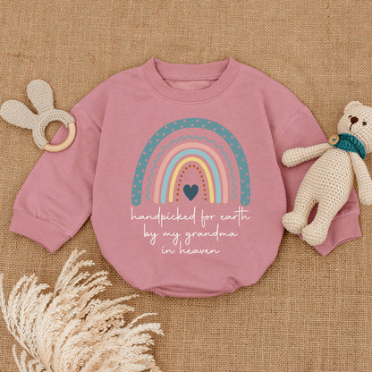 Hand Picked for Earth by Grandma in Heaven Rainbow Baby Romper Shower Gift Custom Name Newborn Clothes Angel Memorial