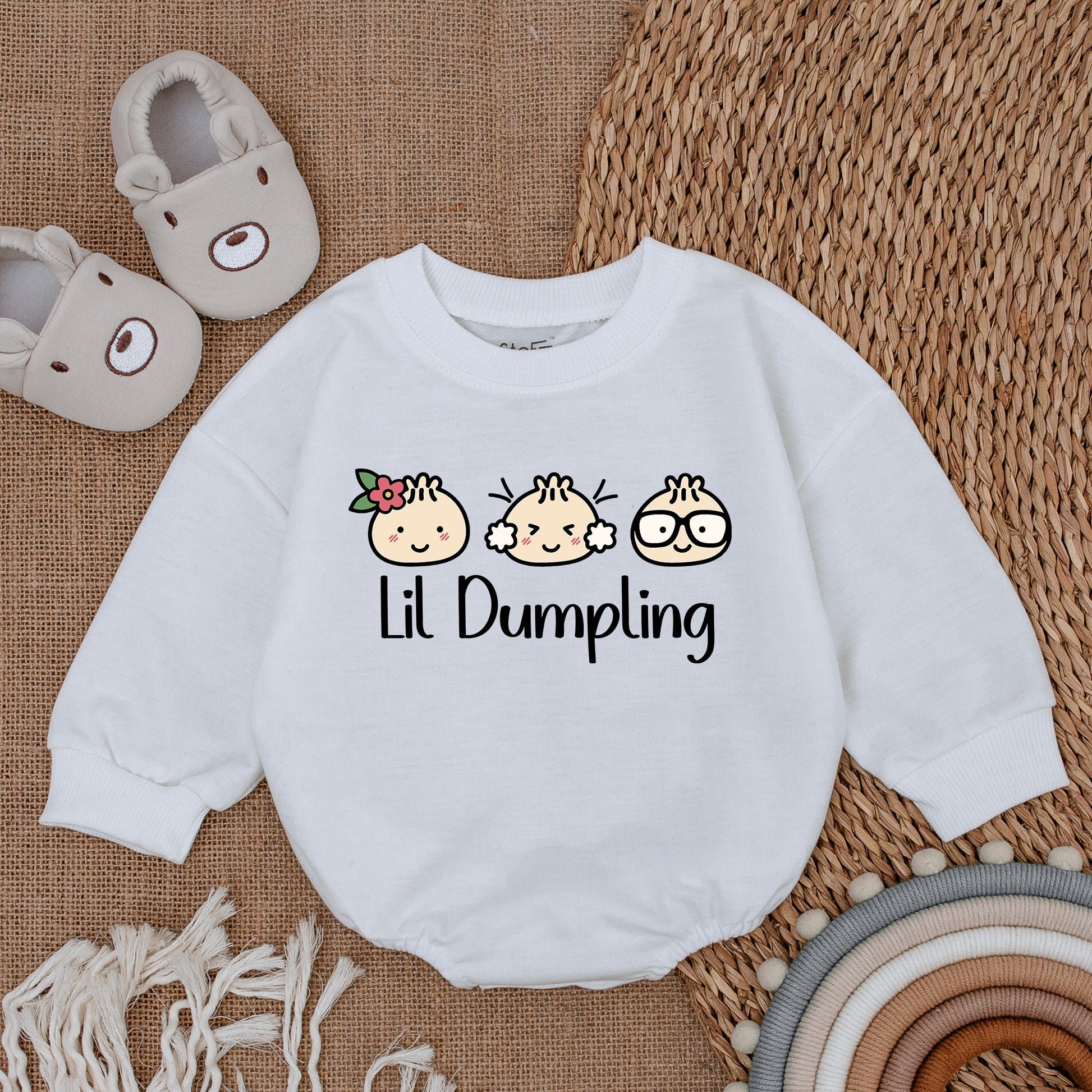Lil Dumpling Romper Baby Shower Gift with Cute Food Baby Cartoon Outfit Vegan Newborn Clothes Adorable Wink Bao Bodysuit Gender Neutral Going Home Outfit 139