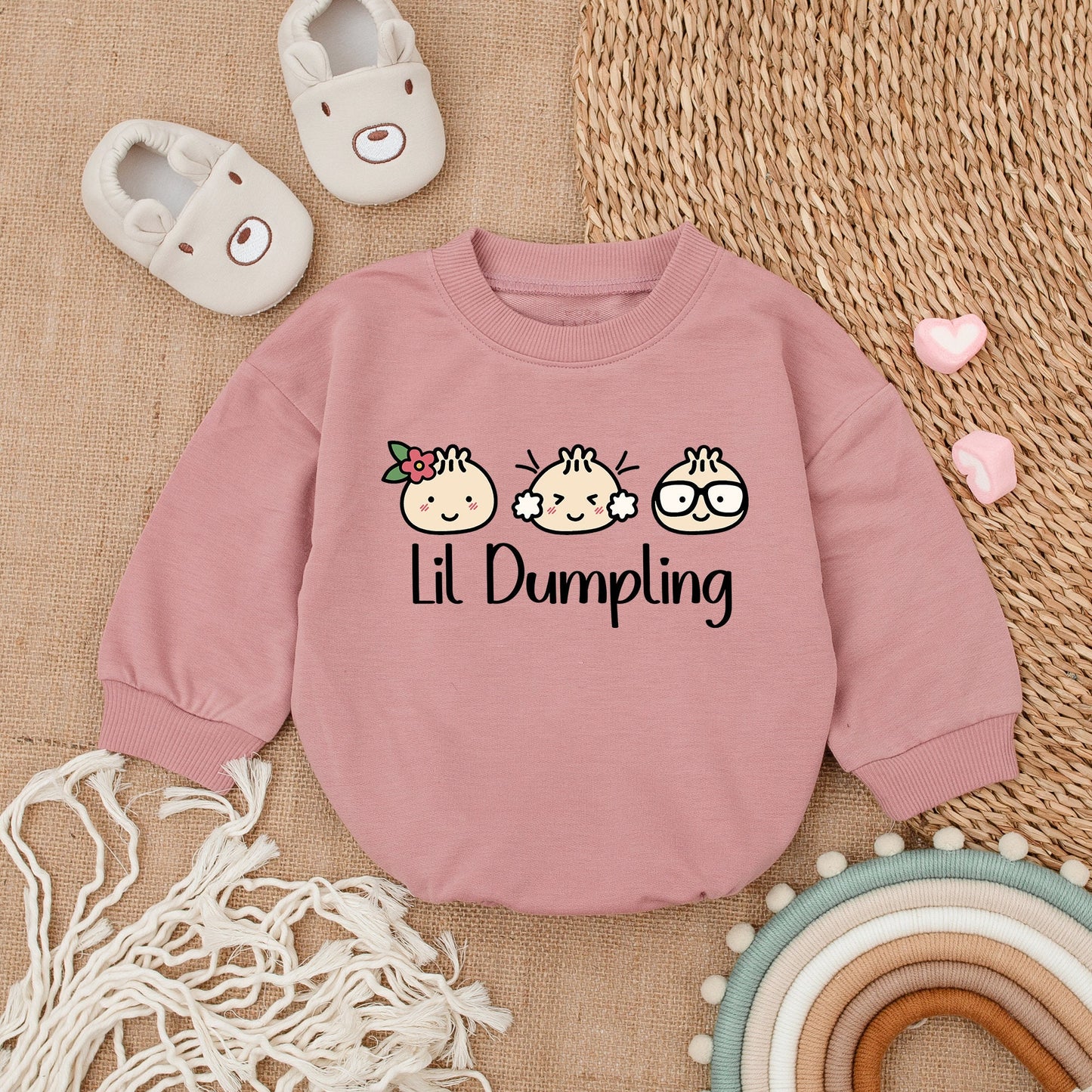 Lil Dumpling Romper Baby Shower Gift with Cute Food Baby Cartoon Outfit Vegan Newborn Clothes Adorable Wink Bao Bodysuit Gender Neutral Going Home Outfit 139