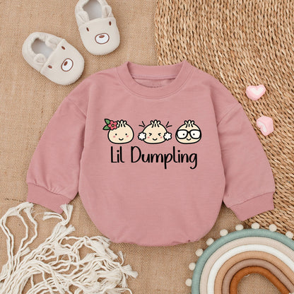 Lil Dumpling Romper Baby Shower Gift with Cute Food Baby Cartoon Outfit Vegan Newborn Clothes Adorable Wink Bao Bodysuit Gender Neutral Going Home Outfit 139