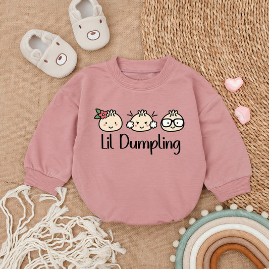 Lil Dumpling Romper Baby Shower Gift with Cute Food Baby Cartoon Outfit Vegan Newborn Clothes Adorable Wink Bao Bodysuit Gender Neutral Going Home Outfit 139