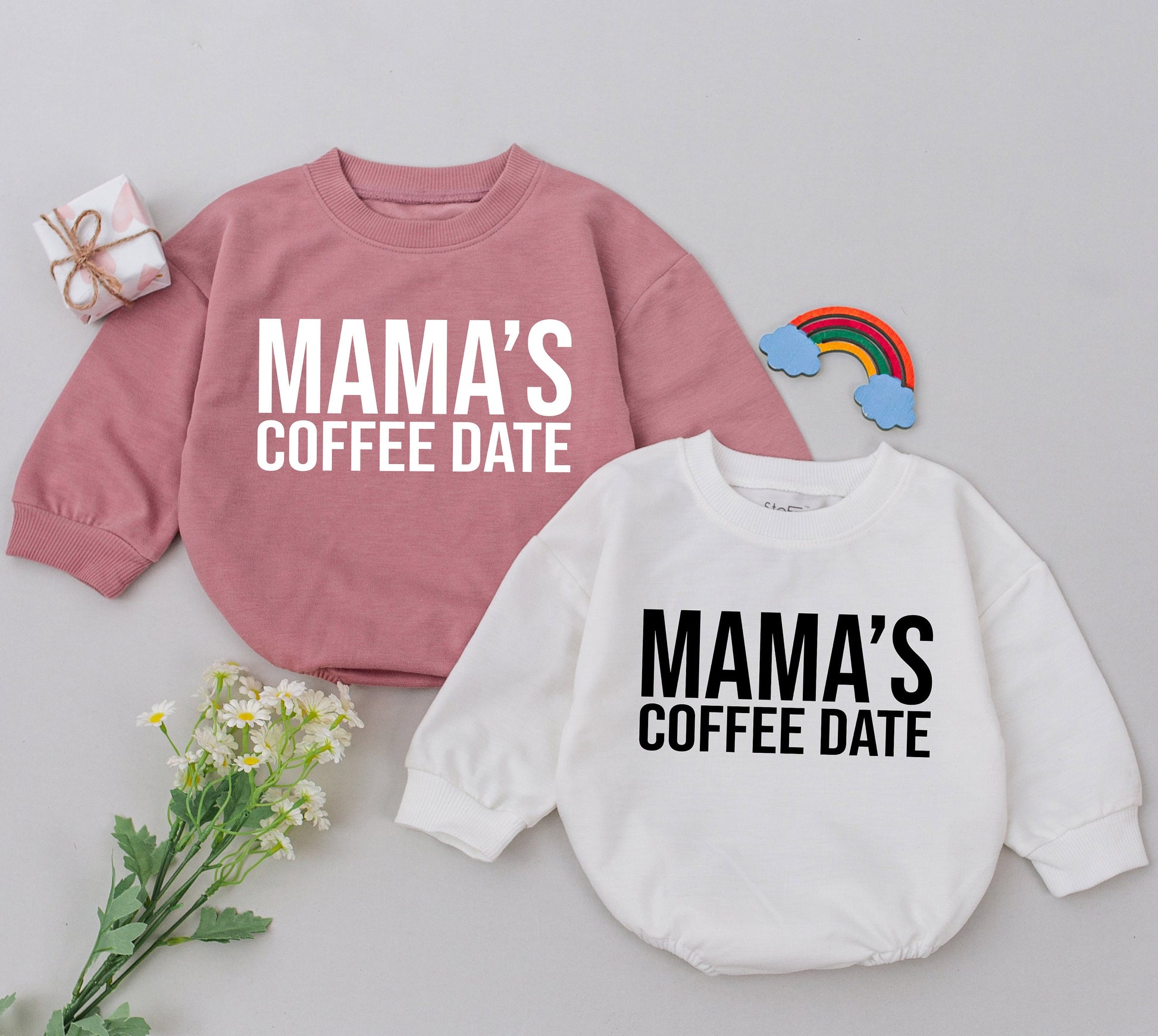 Mama's Coffee Date Romper Darling Baby Girl Outfit for Mom Daughter Matching Outfits Adorable Mother's Day Newborn Gift