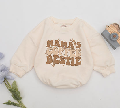 Mama's Coffee Bestie Retro Romper Cute Baby Girl Outfit Newborn Vintage Style Mother's Day Daughter Gift Baby Shower Present