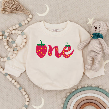 Strawberry Bubble Romper for Baby Girl First Birthday Outfit Soft Cotton Sweet Smash Cake Clothes