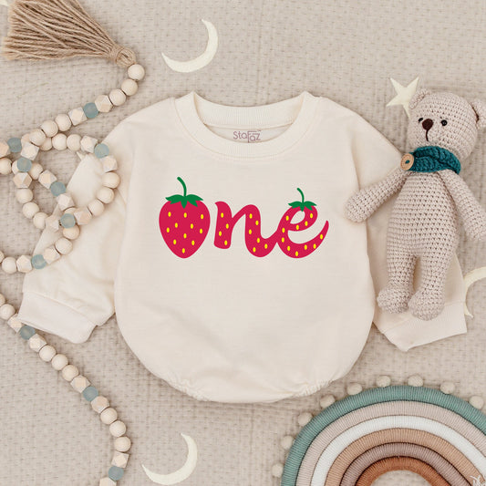 Strawberry Bubble Romper for Baby Girl First Birthday Outfit Soft Cotton Sweet Smash Cake Clothes