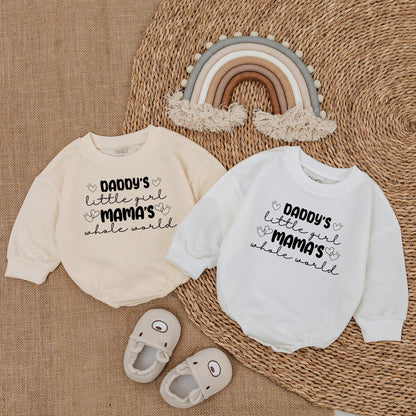 Daddy's Little Girl Mama's Whole World Baby Romper Cute Hearts Mother's Day Outfit Newborn Infant Gift Soft Cotton Blend