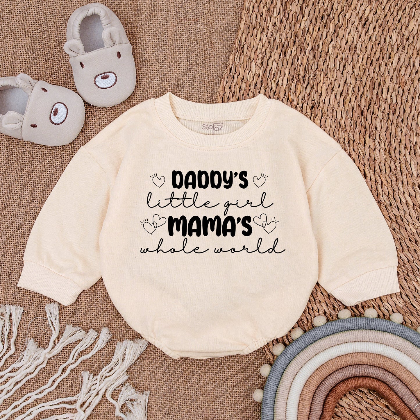 Daddy's Little Girl Mama's Whole World Baby Romper Cute Hearts Mother's Day Outfit Newborn Infant Gift Soft Cotton Blend