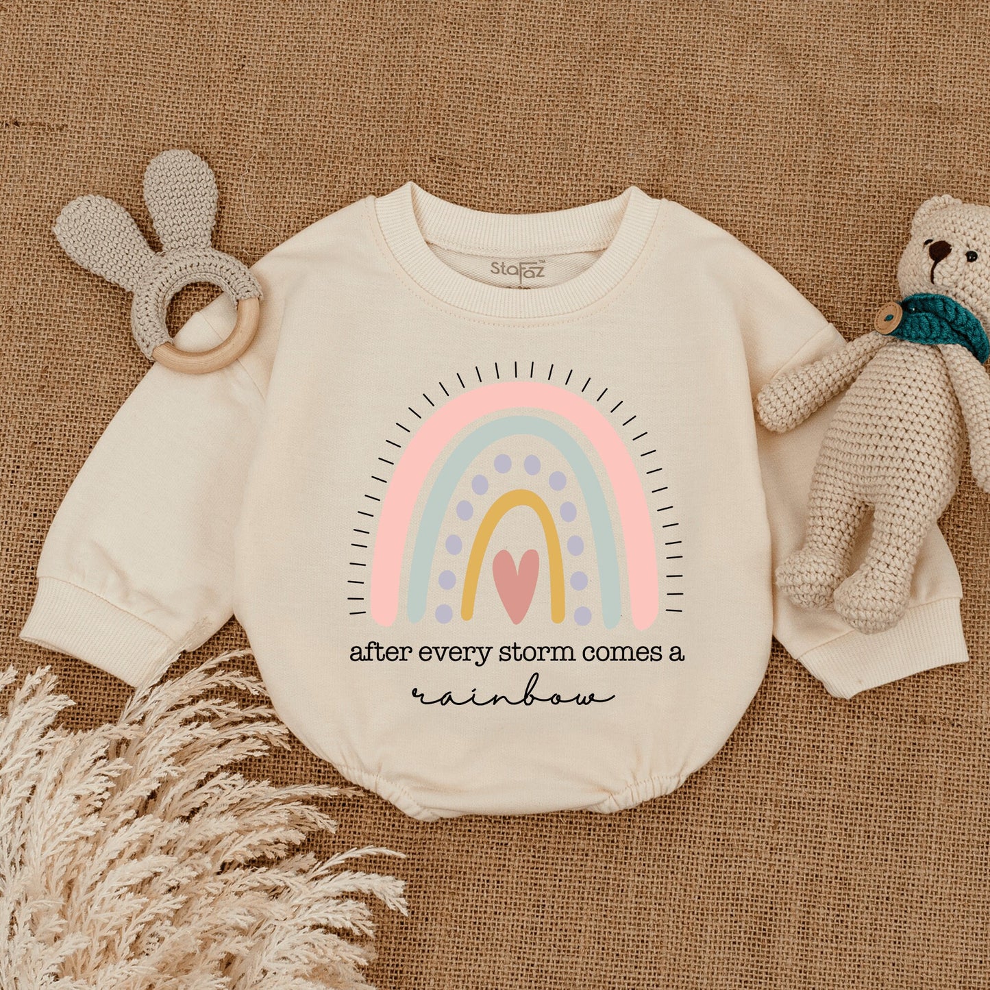 After Every Storm Rainbow Romper Baby Girl Gift Announcement, Retro Boho Newborn Clothes, Miracle Baby Shower Gift, Coming Soon Pregnancy Reveal