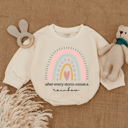 After Every Storm Rainbow Romper Baby Girl Gift Announcement, Retro Boho Newborn Clothes, Miracle Baby Shower Gift, Coming Soon Pregnancy Reveal