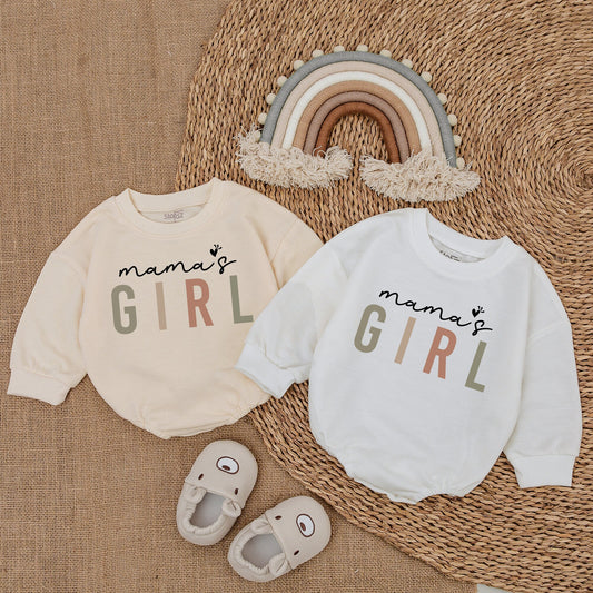 Mama's Girl Bodysuit, Sage Green & Rose Block Letter Design Baby Girl Romper, Newborn Gift Outfit
