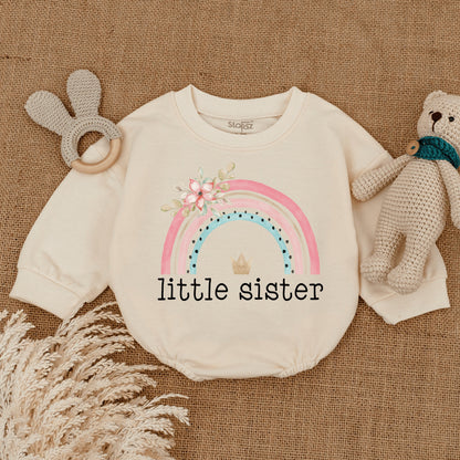 Sweet Little Sister Baby Bodysuit Rainbow Design Infant Romper Pregnancy Reveal Sister Gift Coming Home Outfit