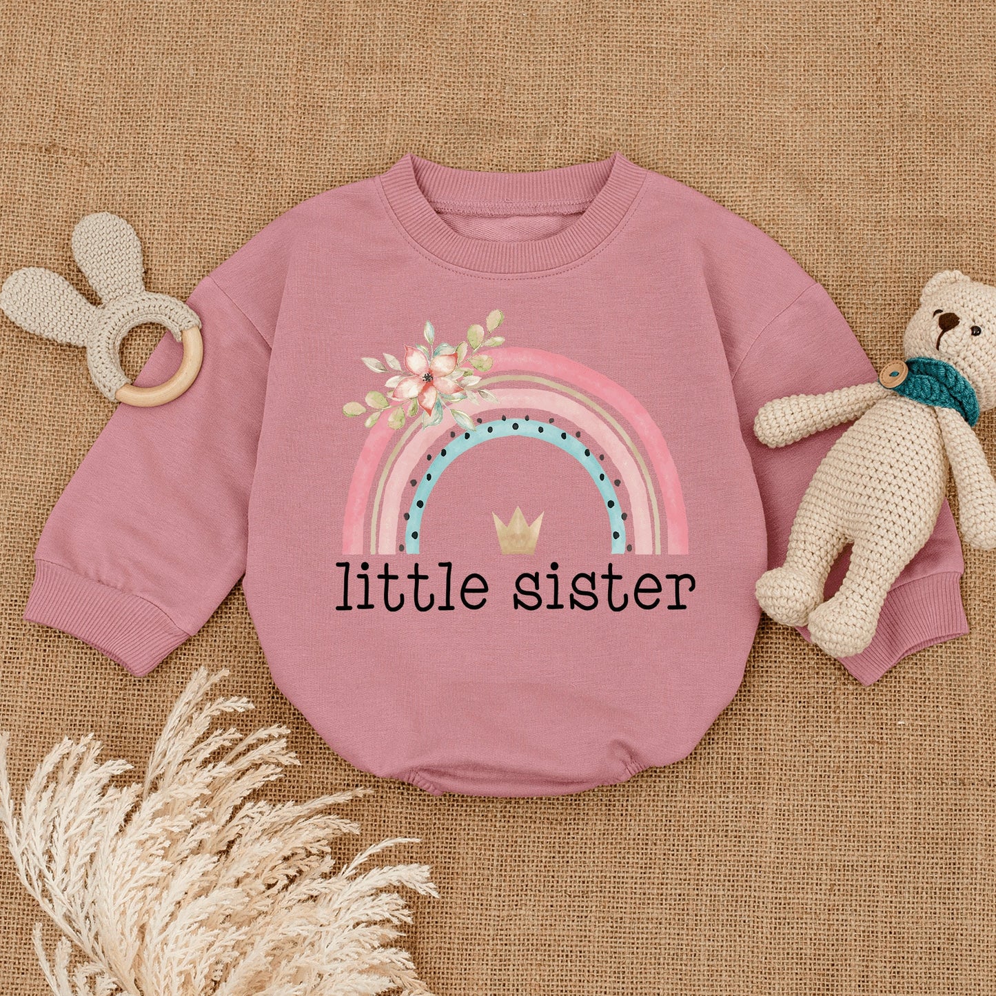 Sweet Little Sister Baby Bodysuit Rainbow Design Infant Romper Pregnancy Reveal Sister Gift Coming Home Outfit
