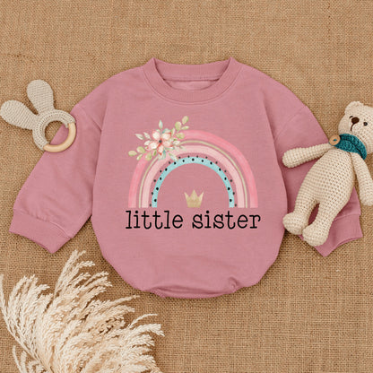 Sweet Little Sister Baby Bodysuit Rainbow Design Infant Romper Pregnancy Reveal Sister Gift Coming Home Outfit