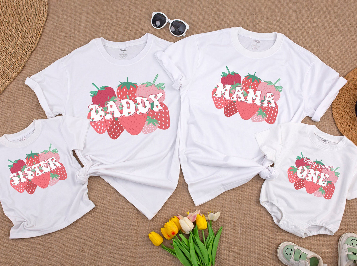 Sweet One Berry First Birthday Family Matching Shirts Strawberry 1st Birthday Party Outfit Mommy and Me Mama Daddy Tee Soft Cotton Gift