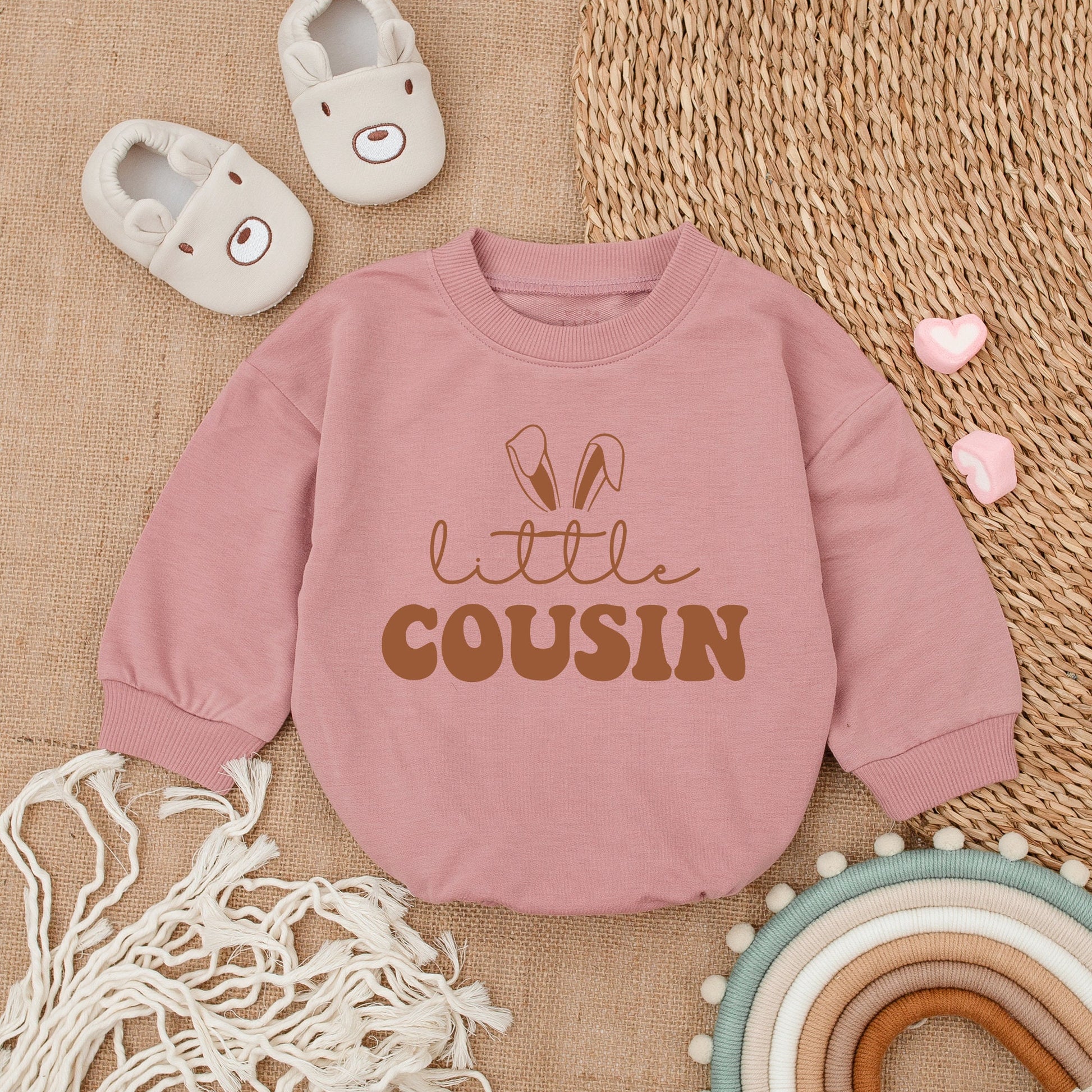 Matching Little Big Cousin Baby Boy Easter Outfits with Playful Bunny Ear Design Soft Comfortable Romper Bodysuit Newborn Clothes