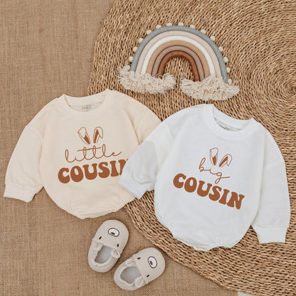 Matching Little Big Cousin Baby Boy Easter Outfits with Playful Bunny Ear Design Soft Comfortable Romper Bodysuit Newborn Clothes
