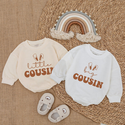 Matching Little Big Cousin Baby Boy Easter Outfits with Playful Bunny Ear Design Soft Comfortable Romper Bodysuit Newborn Clothes