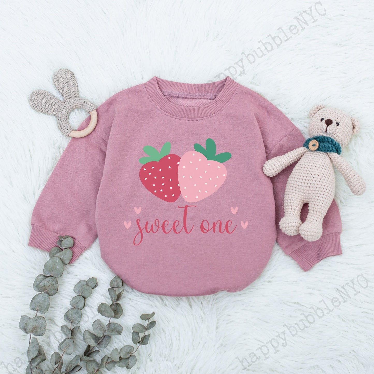 Sweet One Strawberry Baby Girl First Birthday Bubble Romper Adorable 1st Birthday Bodysuit Pink Dots Playful Infant Outfit Celebration