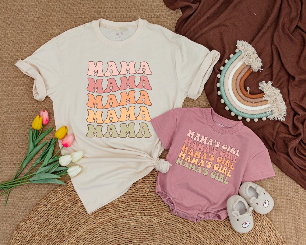 Retro Mama and Girl Matching Outfit Vintage Mama's Girl Shirts 1st Mother's Day Gift Mom Baby Coordinating Clothes