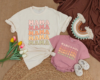 Retro Mama and Girl Matching Outfit Vintage Mama's Girl Shirts 1st Mother's Day Gift Mom Baby Coordinating Clothes