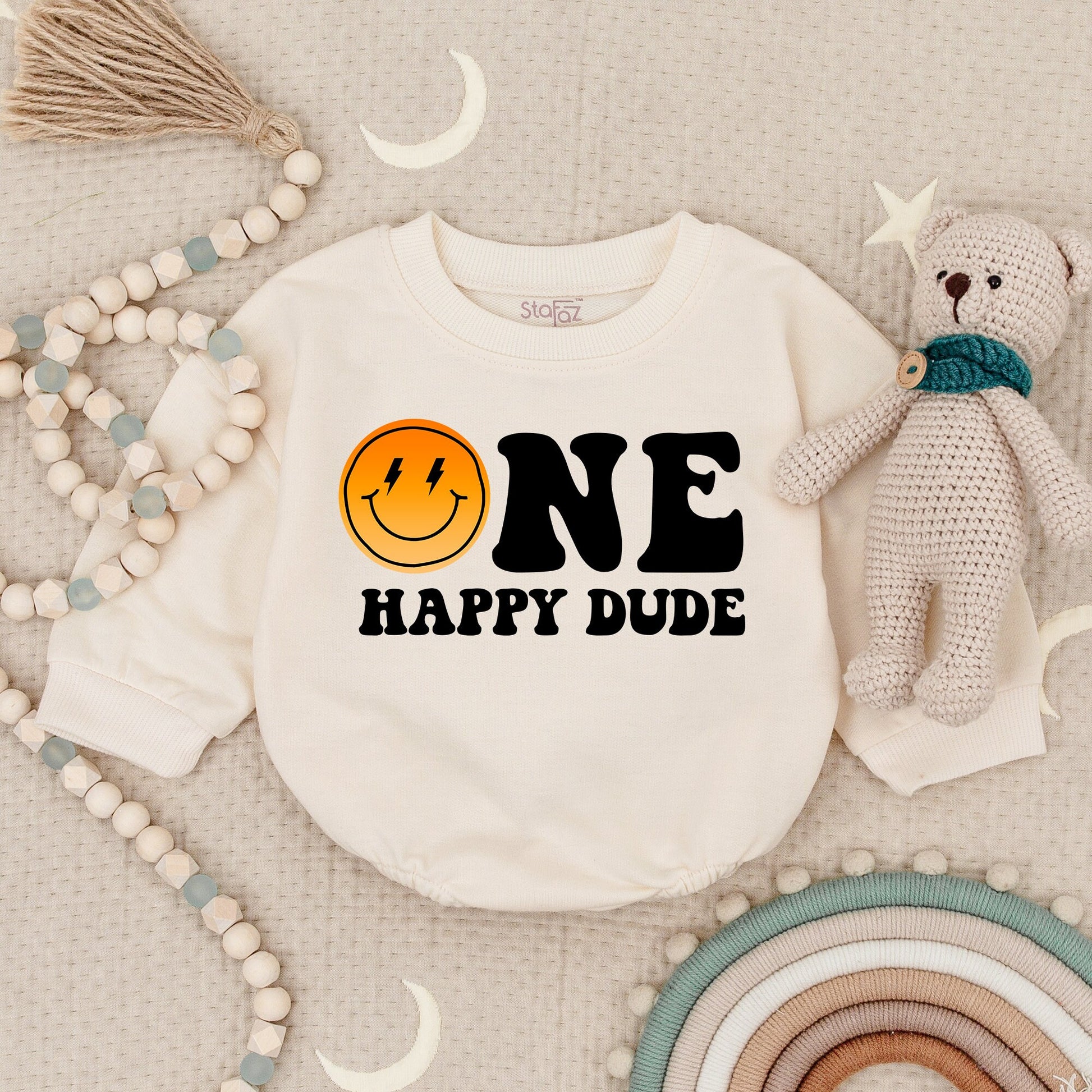 One Happy Dude 1st Birthday Romper Smiley Face Outfit Cool Baby Boy Clothes Family Matching First Birthday Party Gift