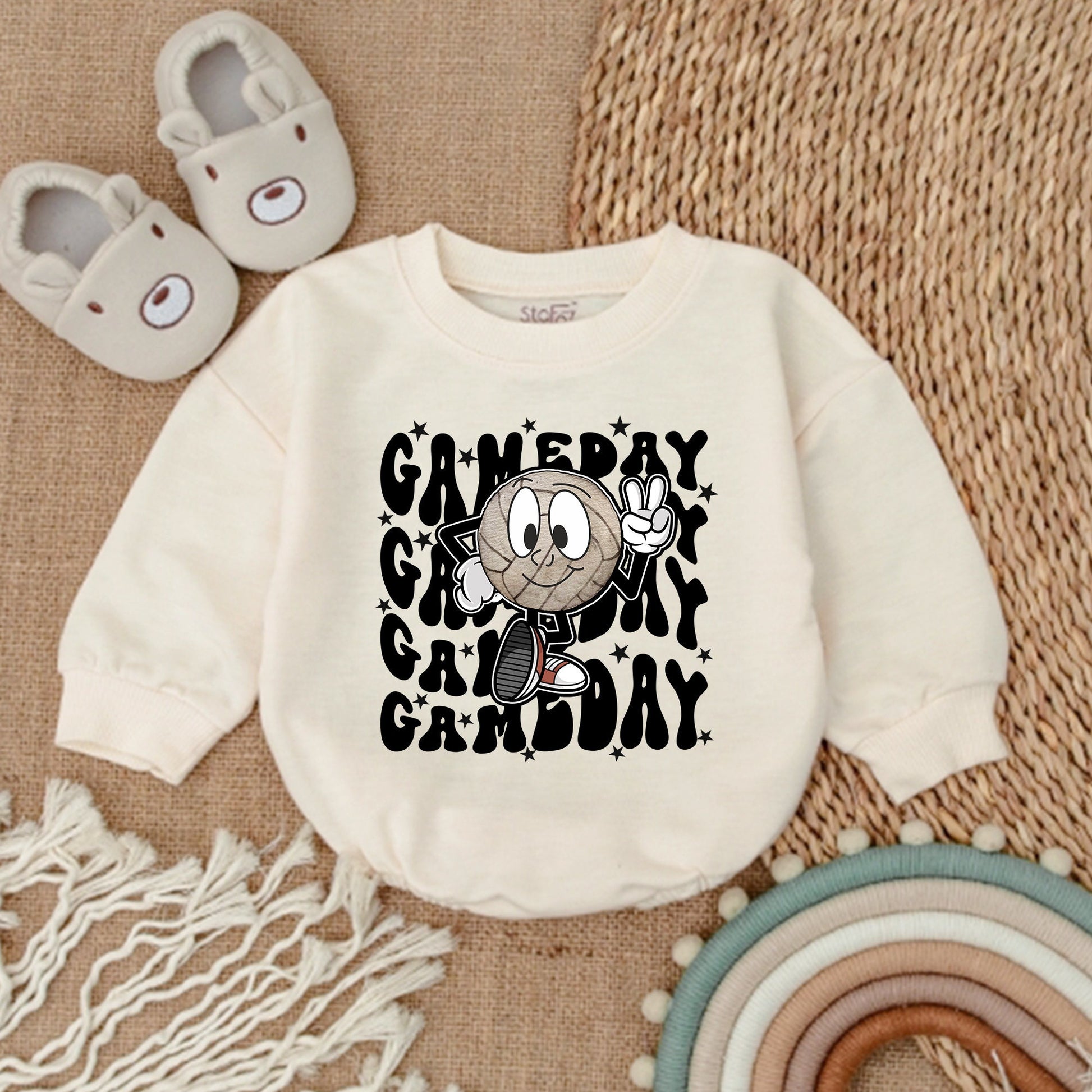 Retro Volleyball Romper Cute Natural Baby Bodysuit Game Day Toddler Sweater Newborn Outfit for Little Athletes
