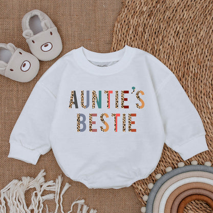 Auntie's Bestie Baby Romper - Colorful Leopard Print Newborn Outfit, Cute Gift from Aunt, Soft Cotton Bodysuit for Baby Girl or Boy, Shower Gift 138